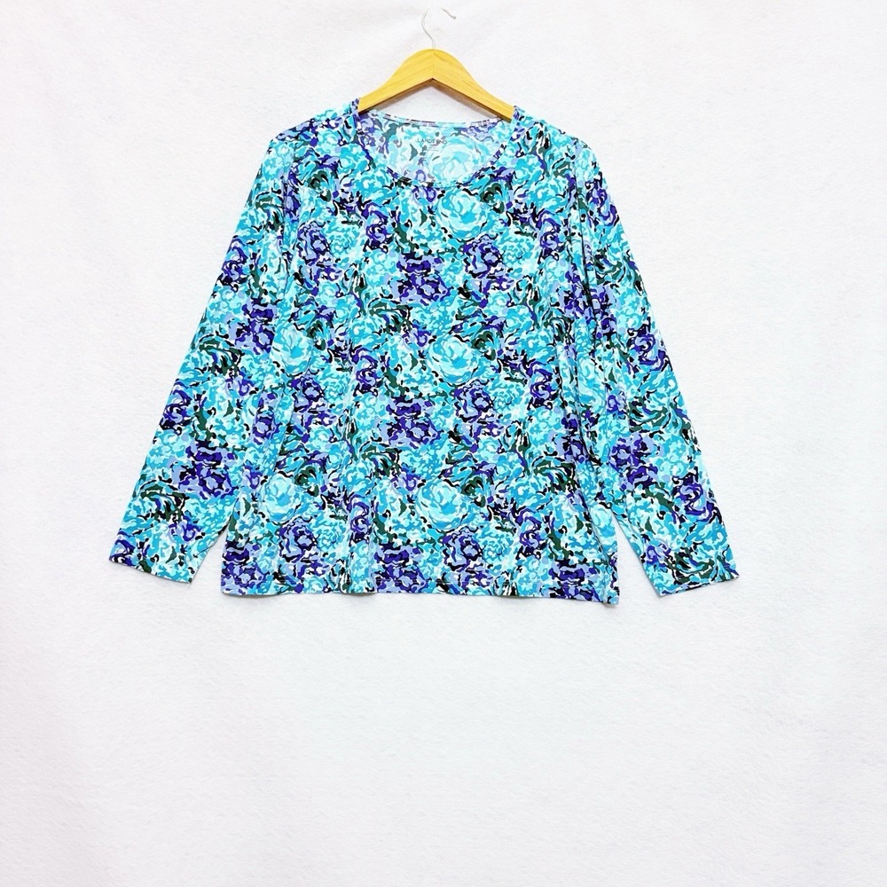Lands End Women's Size 1X Swim Tee Rash Guard Abstract Print UPF 50 Long Slv